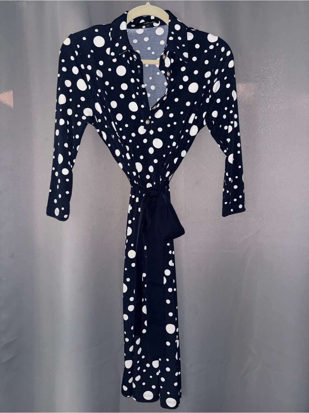 Polka Dot Navy Wrap Maxi Dress with Tie Waist